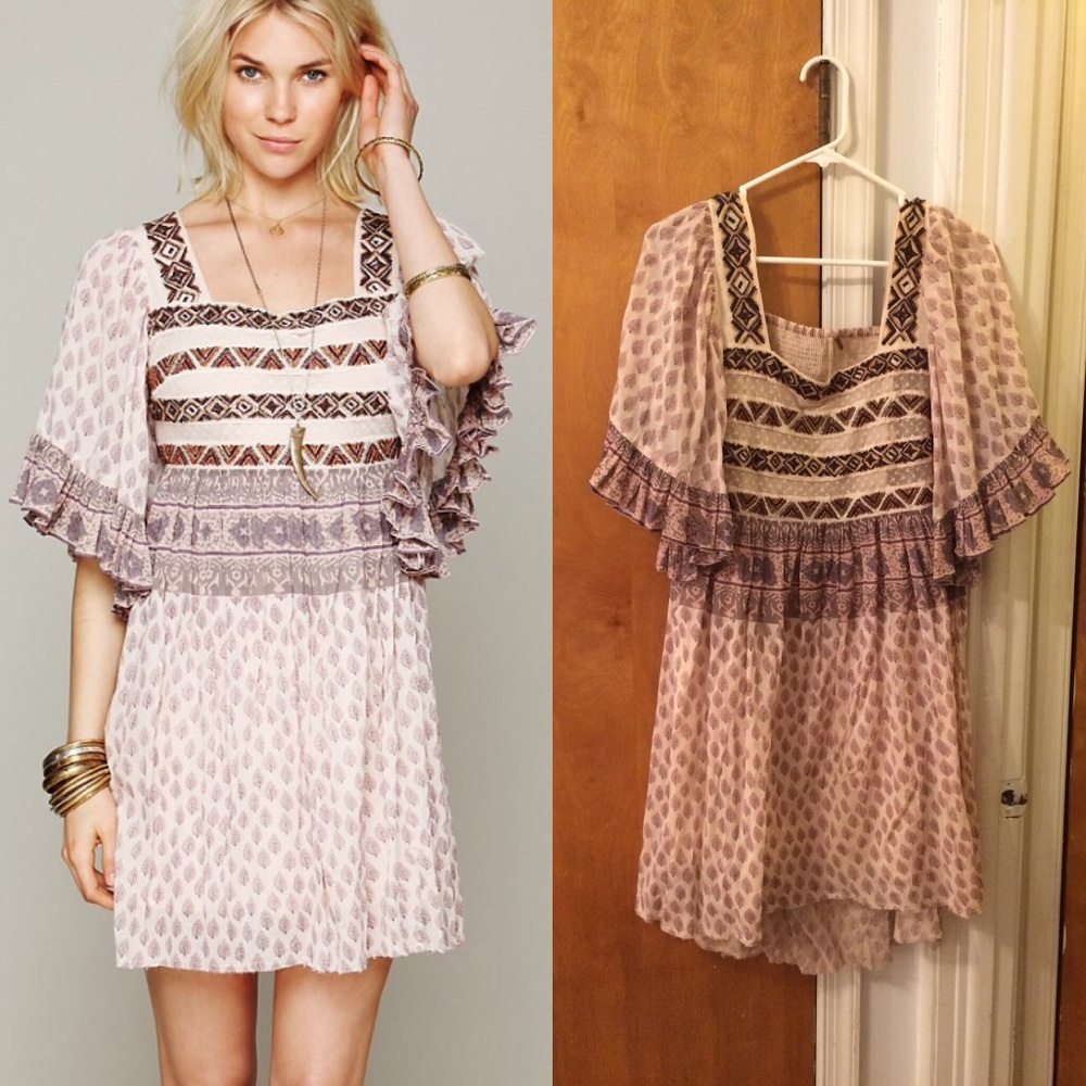 Free People Desert Night Printed Beaded Dress
